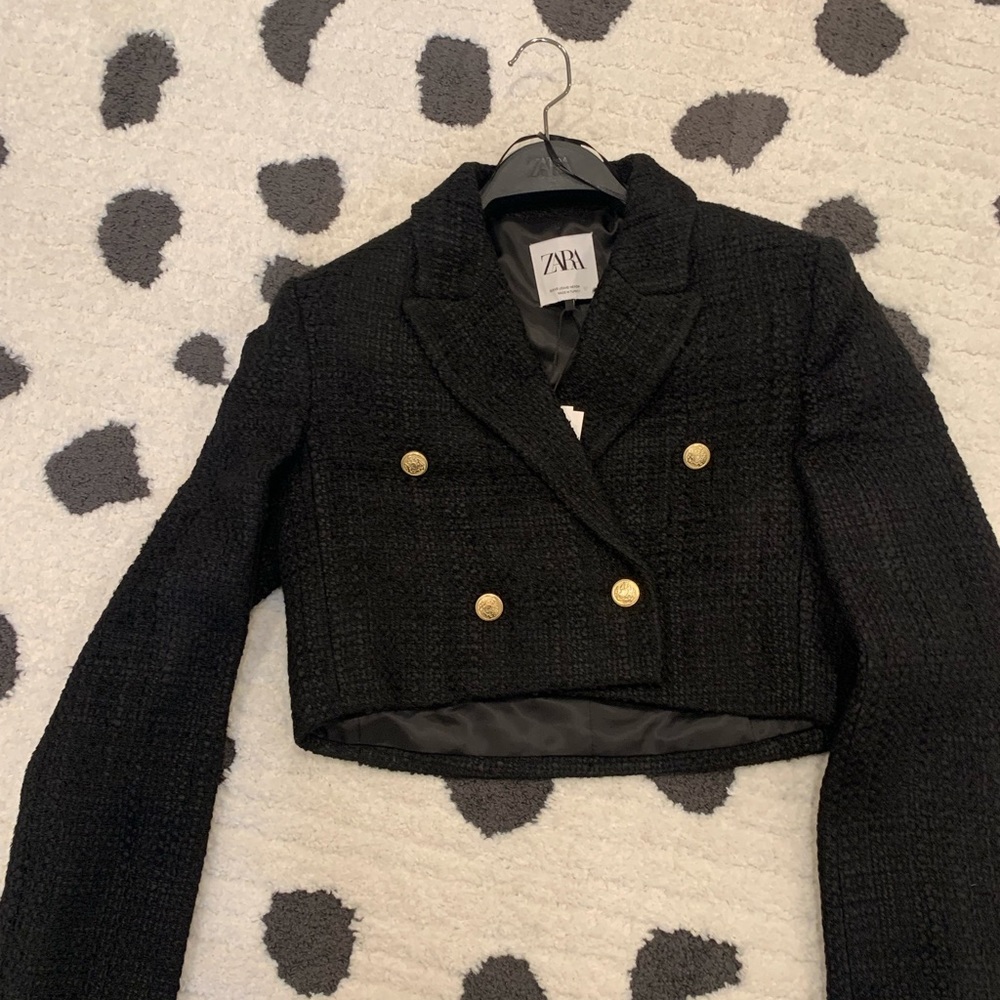 Zara textured black crop blazer size xs black